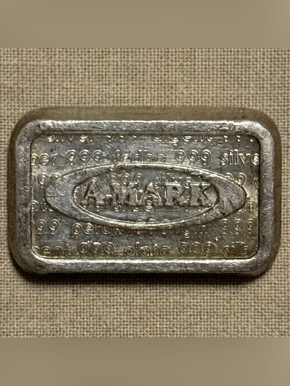 1980 USVI A-Mark Chunky Brick Vintage 1 oz Silver Art Bar, Type 1 Oval Logo - Picture 1 of 4